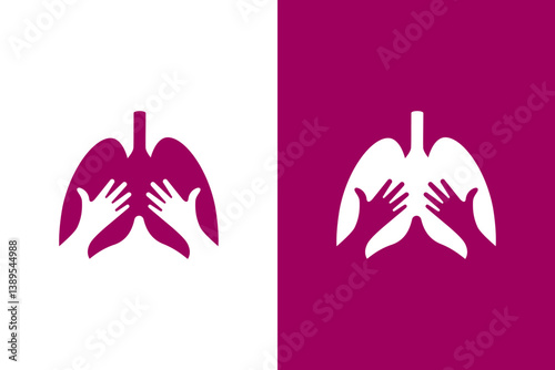 Human lungs and hands logo combination. Unique organ and embrace logotype design template.