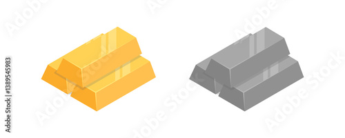 Gold and Silver Bars Illustration Vector Set
