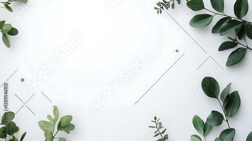 Green leaves frame on white background.