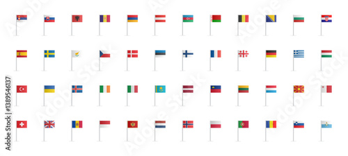 European Country Flags on Poles Vector Collection