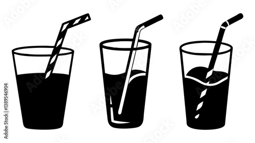 drinking straw in glass icon, drinking straw in glass silhouette vector illustration-simple silhouette illustration of drinking straw in glass, perfect for drinking straw in glass logos and icons