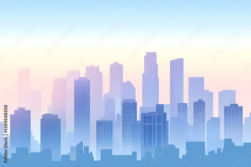 Fototapeta premium Silhouette of city skyline with skyscrapers against a gradient sky.