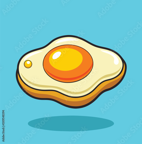 Cartoon Fried Egg Illustration On Light Blue Background Breakfast Food Vector