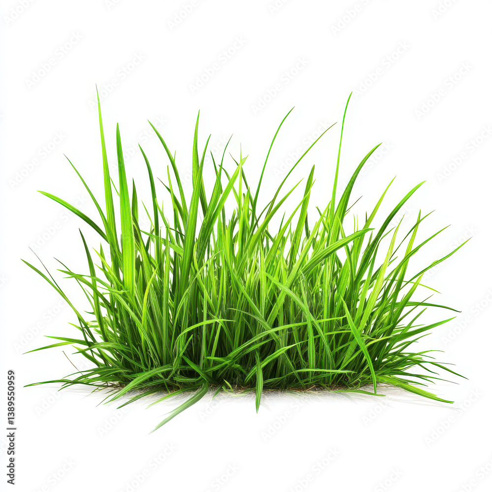 Obraz premium Lush green grass cluster isolated on white background vibrant spring nature scene bright color palette clean image