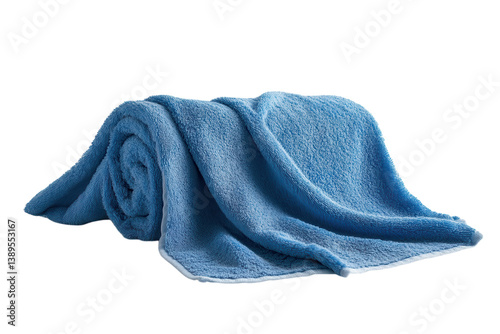 Soft blue towel luxuriously rolled ready for use Gentle texture inviting comfort perfect for bath
