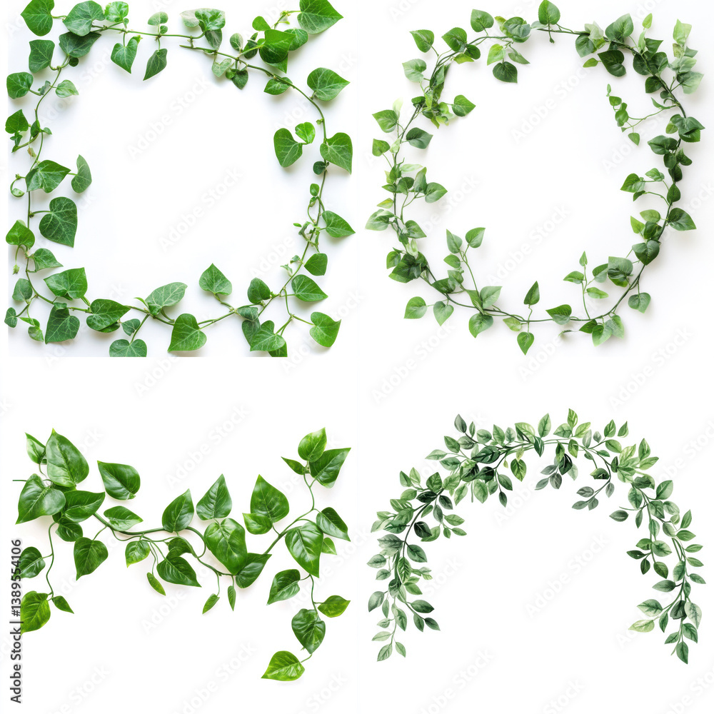 Lush green ivy garlands create elegant frames perfect for spring decorations showcasing vibrant foliage in a bright