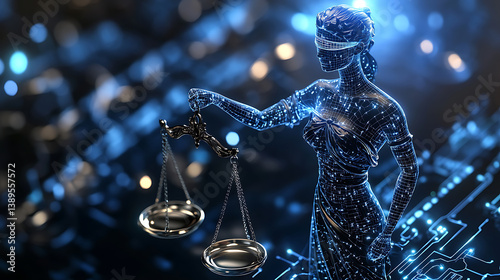 A high tech AI powered automated legal assistant, virtual assistant providing real-time legal advice based on case data and precedents, Legal tech style
