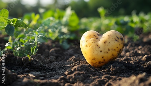 Wallpaper Mural Heart shaped potato on soil with green plants in background. Torontodigital.ca