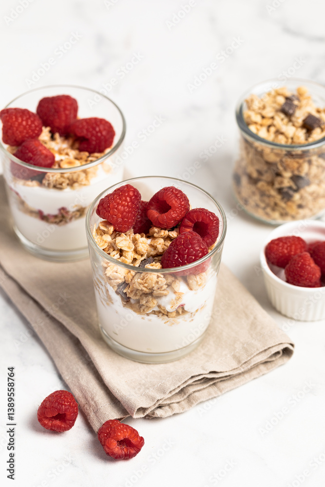 yogurt with granola and raspberries yogurt with granola and raspberries