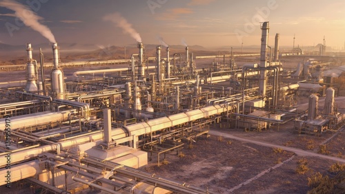 Wallpaper Mural A stunning aerial view of an advanced industrial plant showcasing low emission exhaust and modern technology against a sunset backdrop. Torontodigital.ca