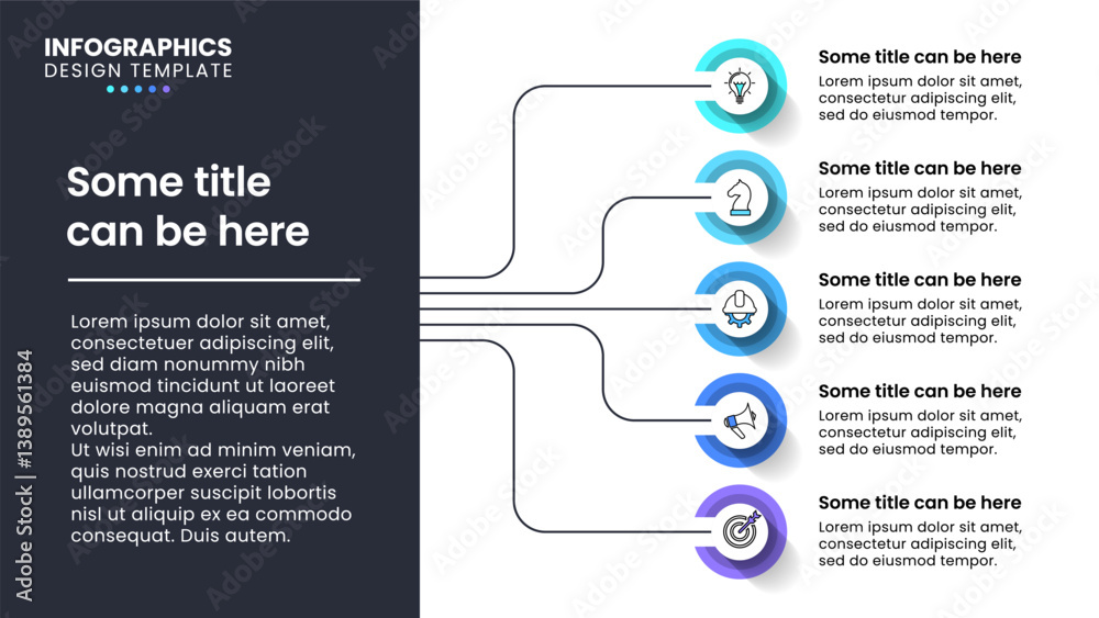 Infographic template. 5 connected circles with icons