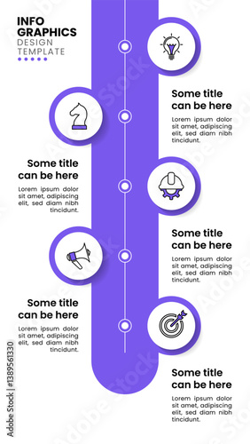 Infographic template. Vertical purple line with 5 steps