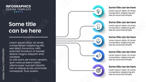 Infographic template. 5 connected circles with icons
