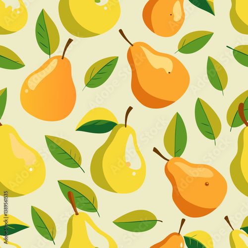 Seamless pattern with pears and half of pears in abstract minimalistic style. Vector illustration.