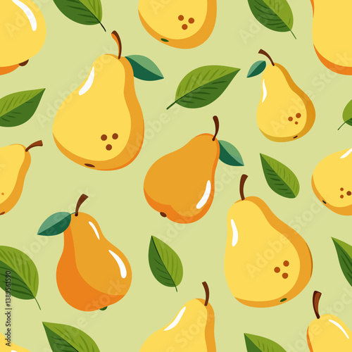 Seamless pattern with pears and half of pears in abstract minimalistic style. Vector illustration.