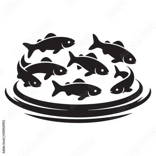 Set of Vector Black silhouette flock of fish. Element for your design. Logo template. with white background