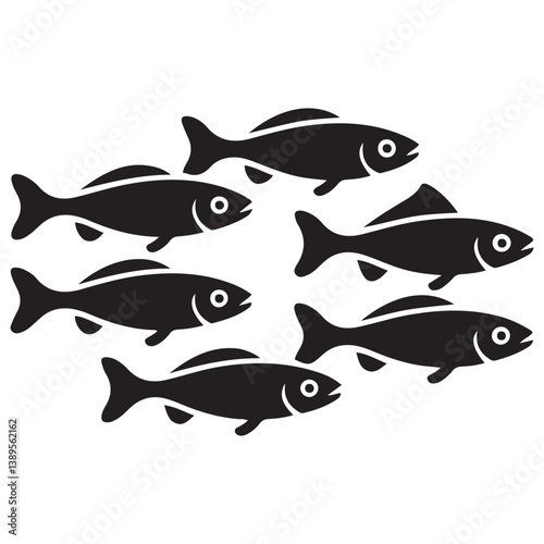 Set of Vector Black silhouette flock of fish. Element for your design. Logo template. with white background