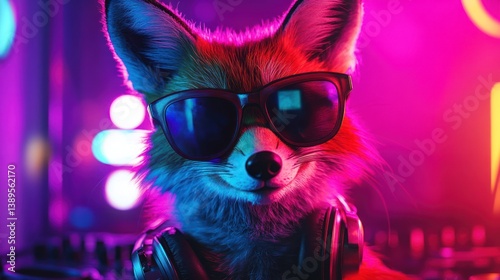 Playful fox DJ in vibrant neon colors
