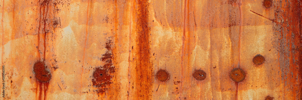 Old rusty metal texture. Rust on the surface of the iron wall. Panoramic background for grunge design.
