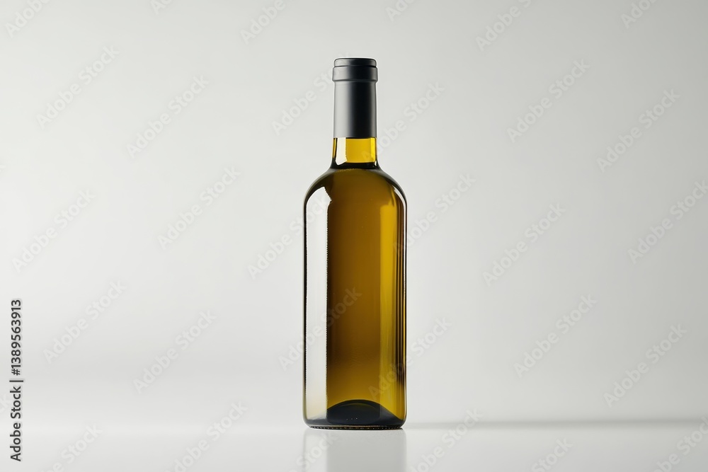 Fototapeta premium Elegant white wine bottle studio shot clean background simple design amber liquid glass bottle