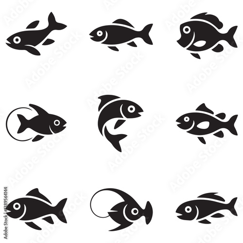 Set of Vector Black silhouette flock of fish. Element for your design. Logo template. with white background