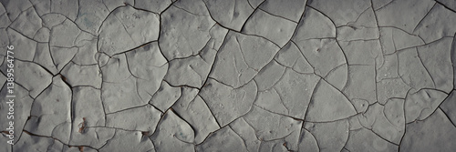 Obraz na płótnie Peeling paint on the wall. Panorama of a concrete wall with old cracked flaking paint. Weathered rough painted surface with patterns of cracks and peeling. Wide panoramic grungy texture for background w salonie