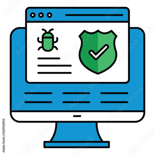 Computer Malware Security Shield Vector Icon Design, virus defense, antivirus icon, secure data