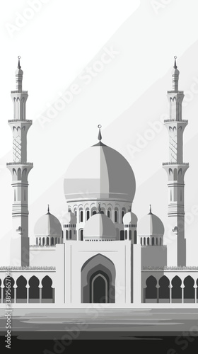Intricate Black and White Mosque Vector Illustration with Architectural Detail