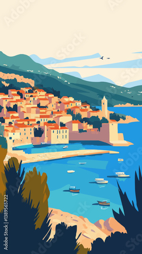 Retro French Riviera Travel Poster featuring Martigues Scenic Coastline