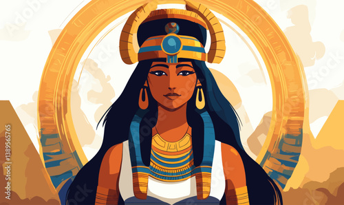 Hathor Ancient Egyptian Goddess Minimalist Vector Illustration for Cultural Themes