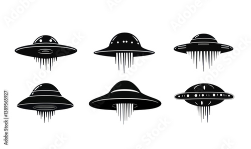 Minimalist UFO Silhouette Vector Set for Sci-Fi and Alien Themes