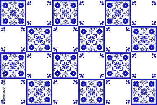 Mexican seamless pattern with flower inspired by talavera ceramic tile. Vector illustration. Mosaic design art.