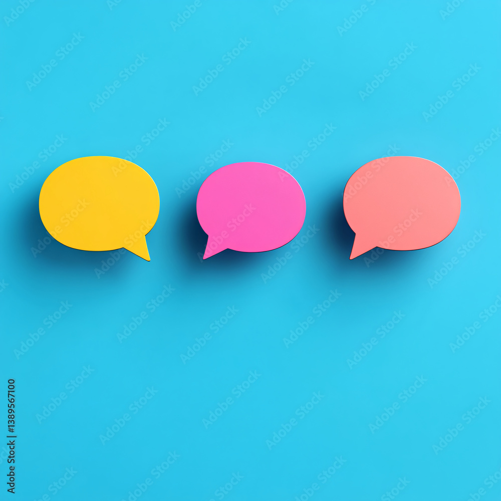 several speech bubbles in different colors on a blue background. icons and remarks. Free space for text or image. Concept of online communication or communications several speech bubbles in different colors on a blue background. icons and remarks. Free space for text or image. Concept of online communication or communications