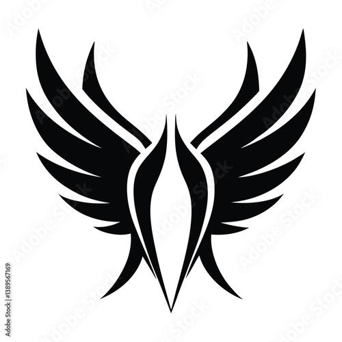 Powerful Black Wings Graphic Design Abstract Winged Emblem Illustration