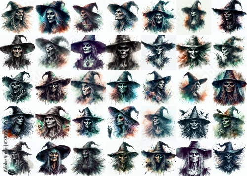 Obraz na płótnie Witch nightmare portrait. Watercolor drawing. AI generated illustration w salonie