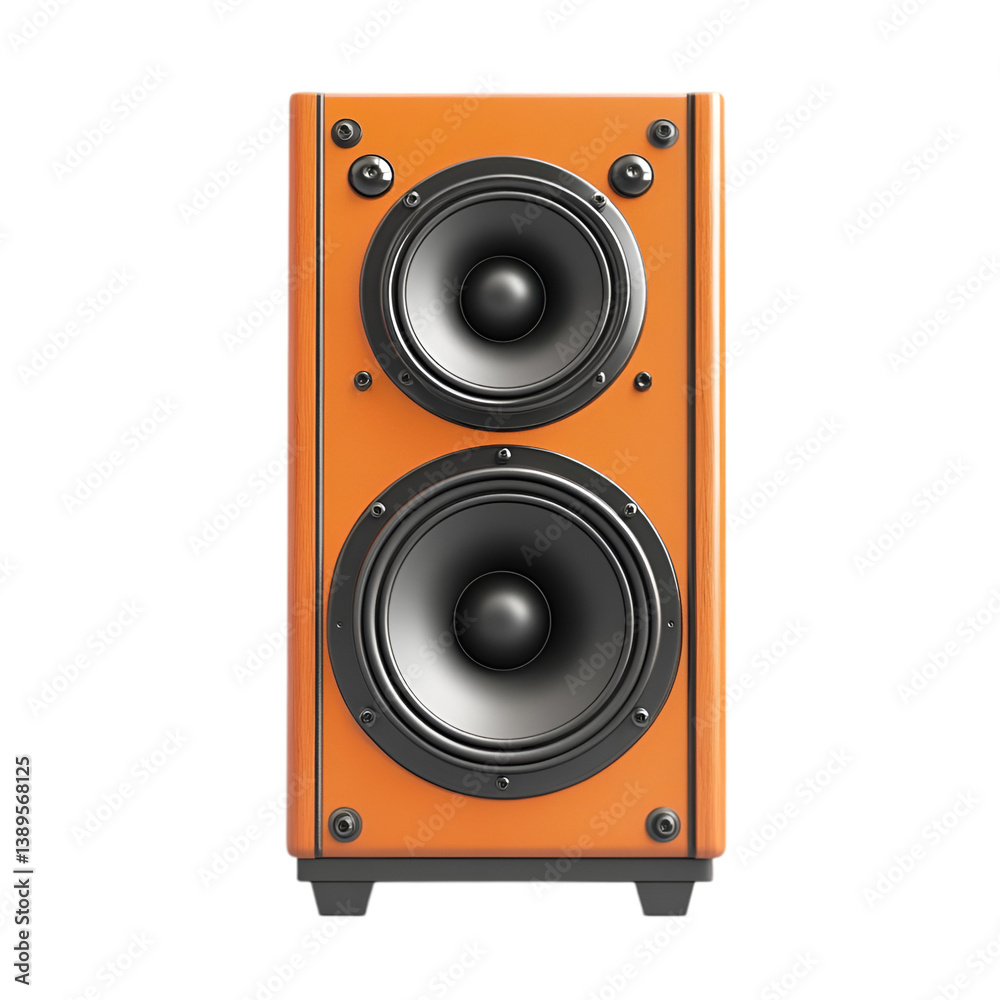 Orange bookshelf speaker system two woofers audio music sound system Orange bookshelf speaker system two woofers audio music sound system