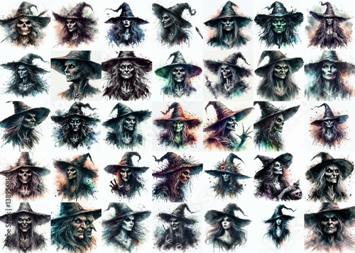 Obraz na płótnie Witch nightmare portrait. Watercolor drawing. AI generated illustration w salonie