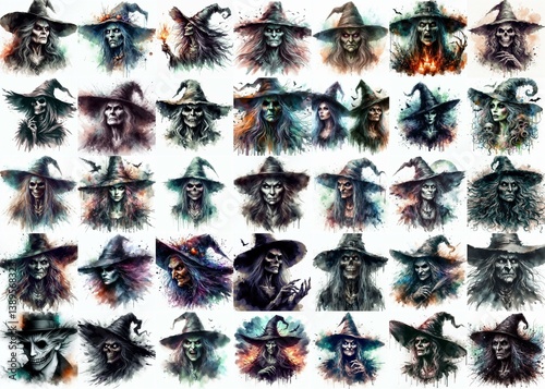 Obraz na płótnie Witch nightmare portrait. Watercolor drawing. AI generated illustration w salonie