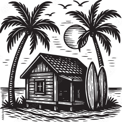 Rustic house on the beach vector illustration