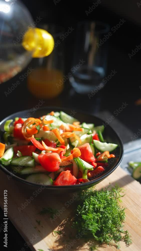 Create a vibrant salad bursting with fresh ingredients and topped with zesty lemon dressing Create a vibrant salad bursting with fresh ingredients and topped with zesty lemon dressing