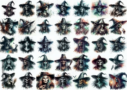 Obraz na płótnie Witch nightmare portrait. Watercolor drawing. AI generated illustration w salonie