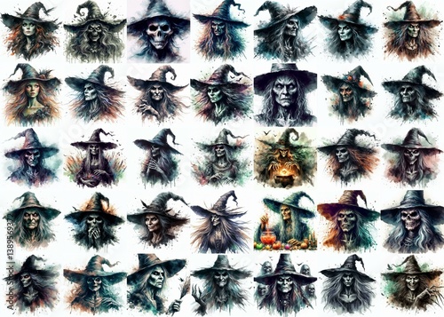 Obraz na płótnie Witch nightmare portrait. Watercolor drawing. AI generated illustration w salonie