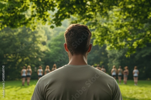 Focused gaze towards group in nature, capturing connection and u