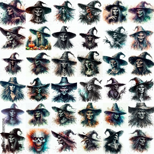 Obraz na płótnie Witch nightmare portrait. Watercolor drawing. AI generated illustration w salonie