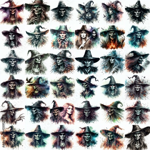 Obraz na płótnie Witch nightmare portrait. Watercolor drawing. AI generated illustration w salonie