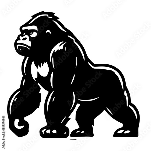 A striking black and white gorilla character art, shown with a determined and strong posture in a stylized manner. Perfect for branding, logos, or conveying power and resilience.

