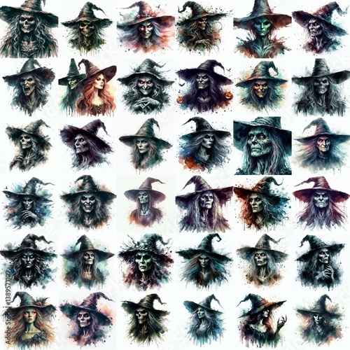 Obraz na płótnie Witch nightmare portrait. Watercolor drawing. AI generated illustration w salonie
