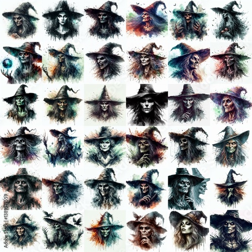 Obraz na płótnie Witch nightmare portrait. Watercolor drawing. AI generated illustration w salonie