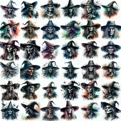 Obraz na płótnie Witch nightmare portrait. Watercolor drawing. AI generated illustration w salonie