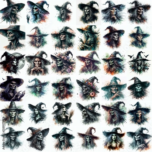 Obraz na płótnie Witch nightmare portrait. Watercolor drawing. AI generated illustration w salonie